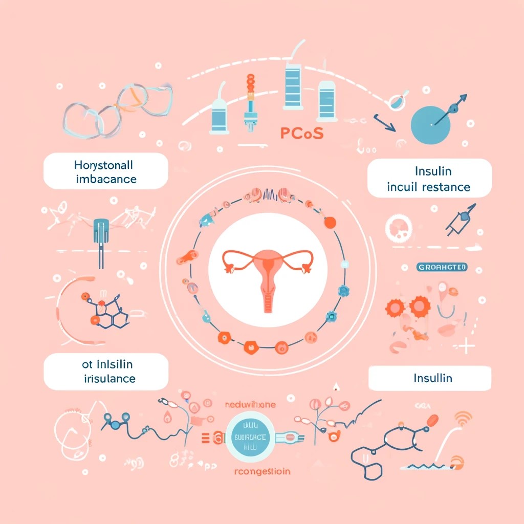 Infographic of PCOS impact on insulin resistance and how D-Chiro-Inositol helps.
