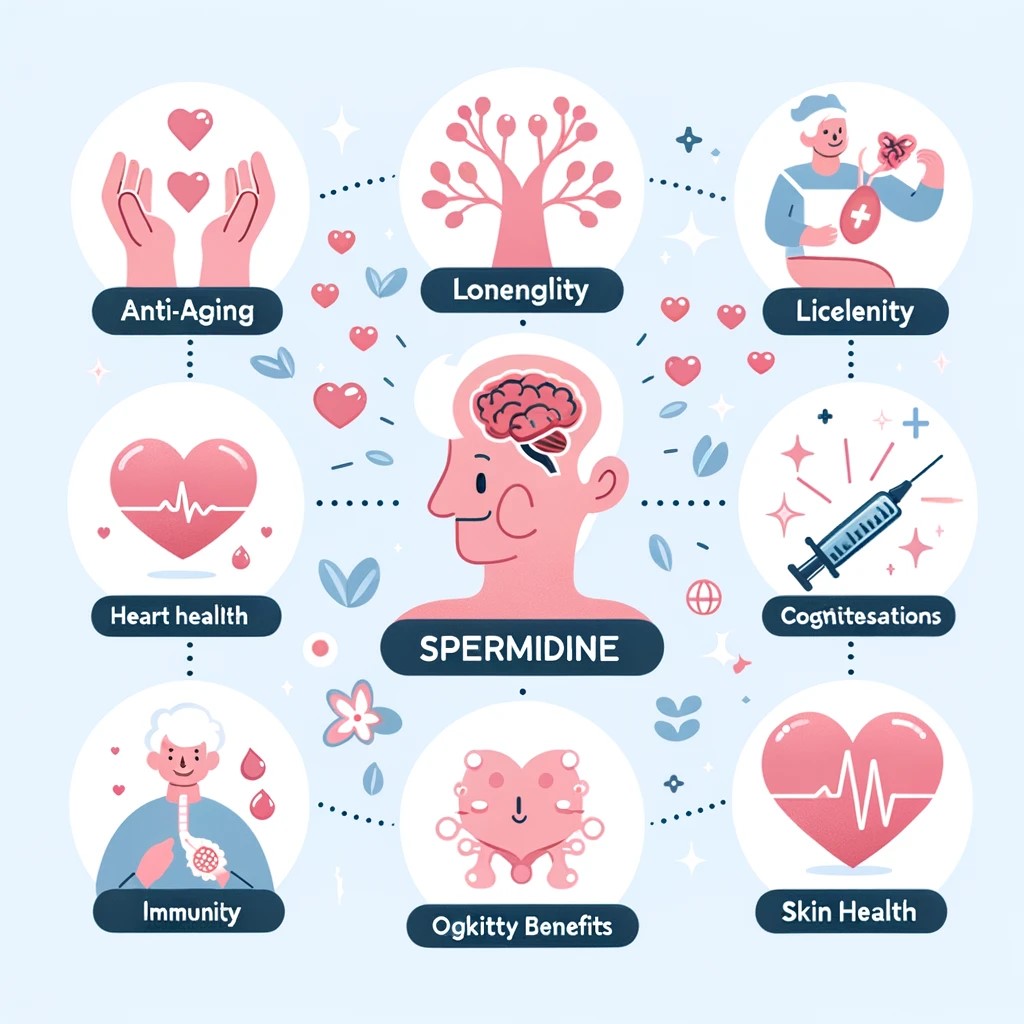 Benefits of Spermidine: Anti-aging, Longevity, Heart Health, Cognitive Benefits, Immunity, and Skin Health.