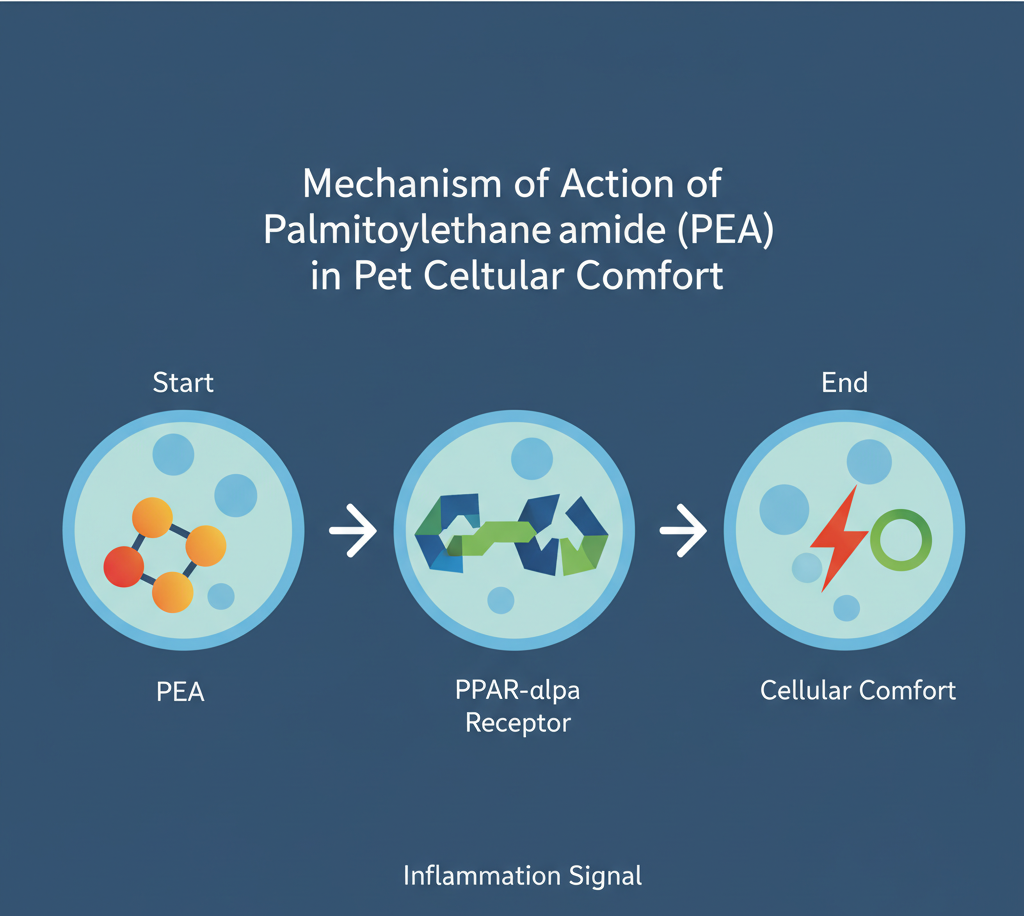 Advanced Mechanism Diagram of PEA in Dogs and Cats: Regulating Cellular Inflammation via the PPAR-alpha Receptor to Promote Comfort