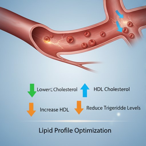 Medical diagram of Pantethine mechanism for lowering LDL and triglycerides while increasing HDL cholesterol.