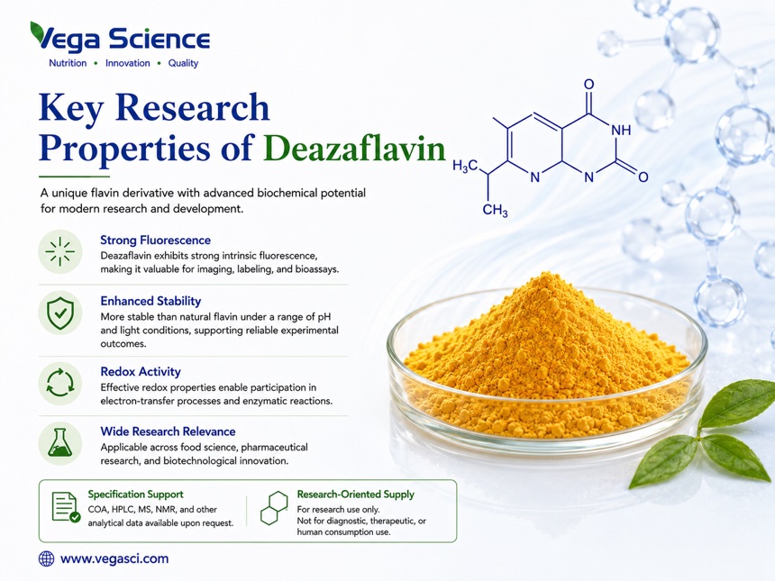 Deazaflavin key research properties infographic