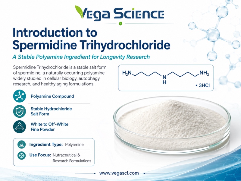 Spermidine Trihydrochloride product introduction and basic ingredient identity infographic