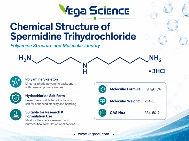 Spermidine Trihydrochloride chemical structure and molecular or phytochemical profile infographic
