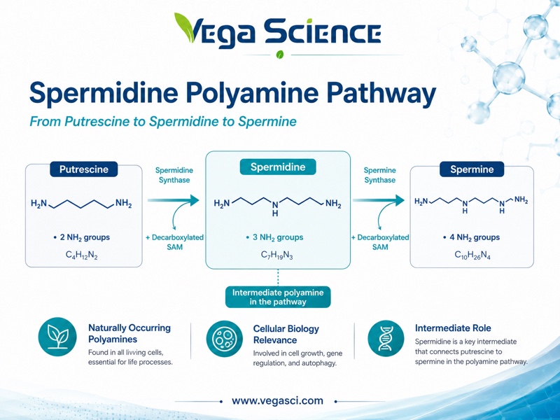 Spermidine Trihydrochloride article-specific research mechanism or biological pathway context infographic