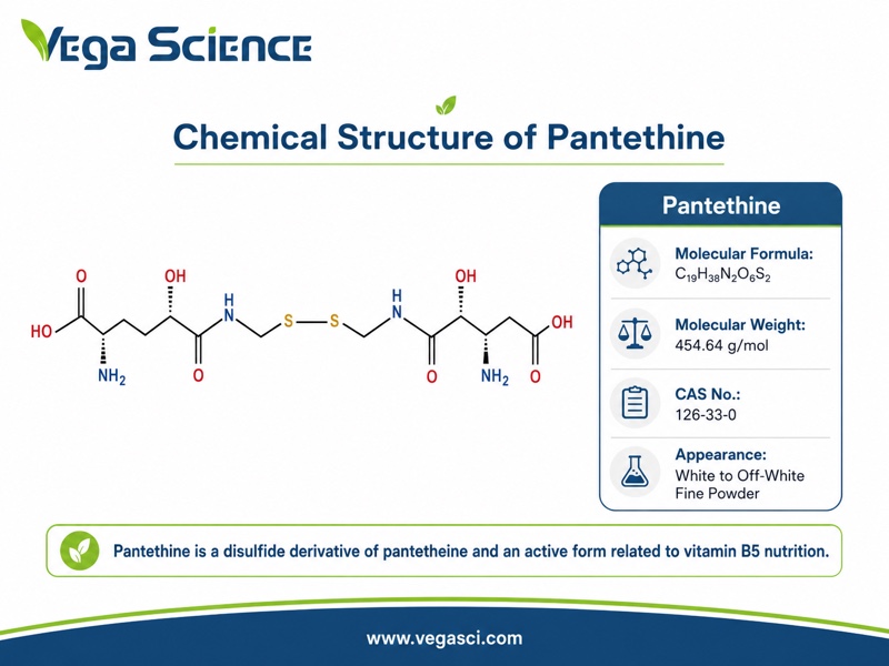 Pantethine chemical structure and molecular or phytochemical profile infographic
