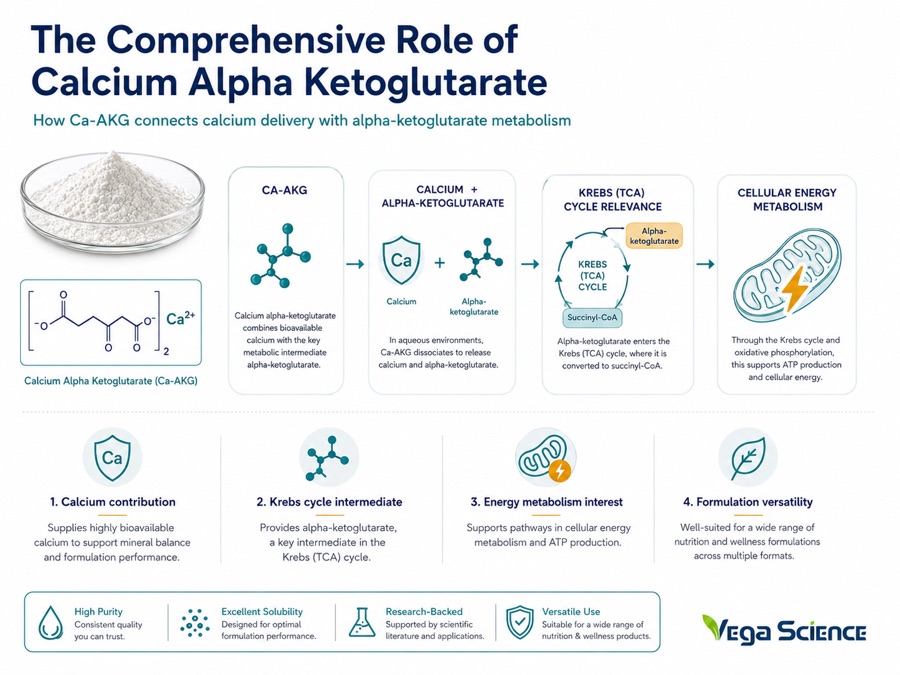 Calcium Alpha Ketoglutarate mechanism and research pathway illustration