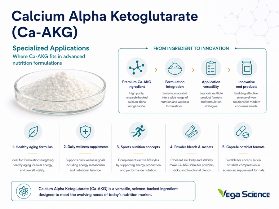 Calcium Alpha Ketoglutarate application and formulation context illustration