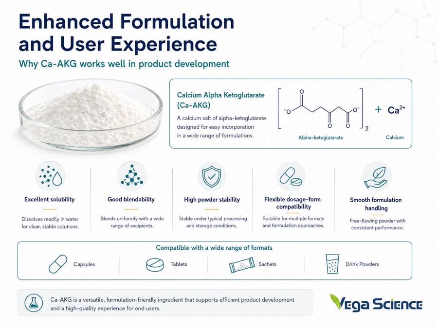 Calcium Alpha Ketoglutarate application and formulation context illustration